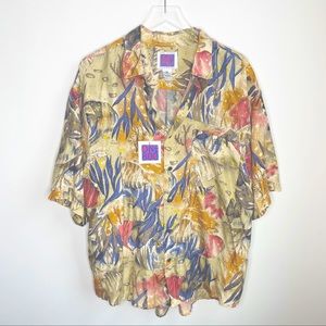 Deadstock Vintage Silk Shirt Aquarium Print XL NWT